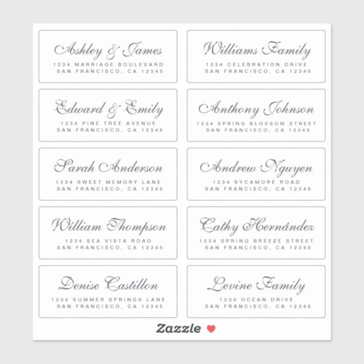 Chic Calligraphy Wedding Guest Address Labels (Blatt)