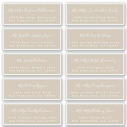 Chic Calligraphy Wedding Guest Address Labels (Vorderseite)
