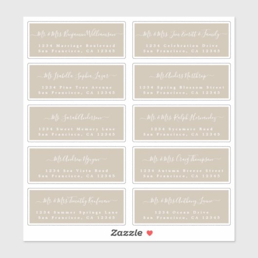 Chic Calligraphy Wedding Guest Address Labels (Blatt)