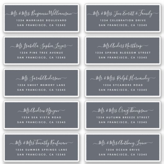 Chic Calligraphy Wedding Guest Address Labels (Vorderseite)