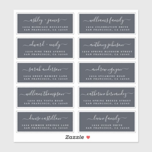 Chic Calligraphy Wedding Guest Address Labels (Blatt)