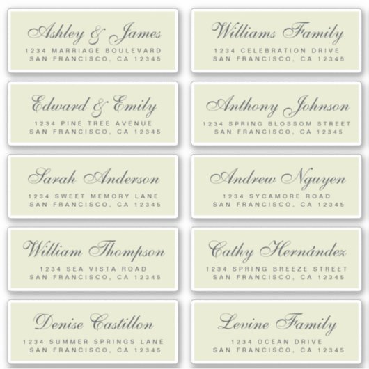 Chic Calligraphy Wedding Guest Address Labels (Vorderseite)