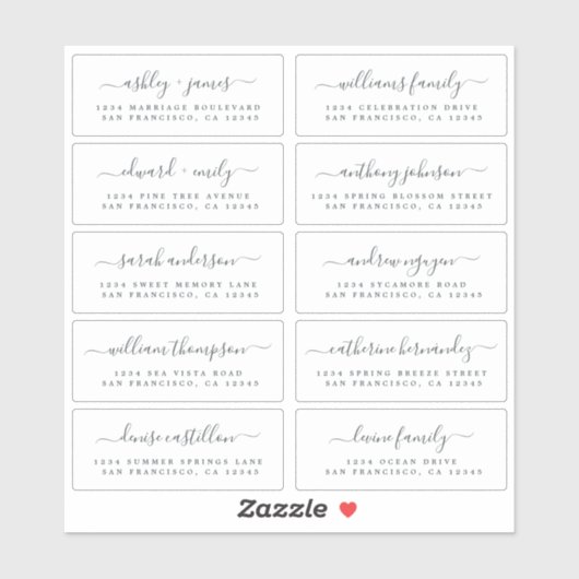 Chic Calligraphy Wedding Guest Address Labels (Blatt)