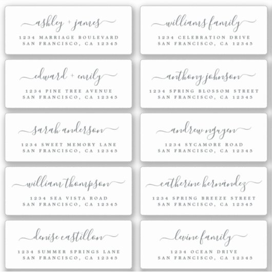 Chic Calligraphy Wedding Guest Address Labels (Vorderseite)