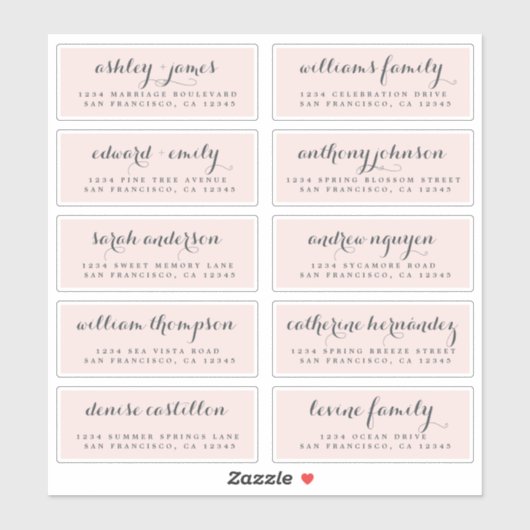 Chic Calligraphy Wedding Guest Address Labels (Blatt)