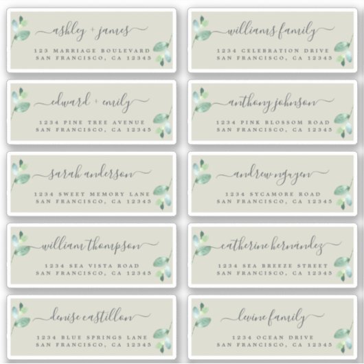 Chic Calligraphy Wedding Guest Address Labels (Vorderseite)