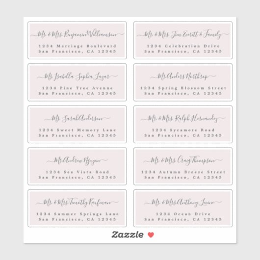Chic Calligraphy Wedding Guest Address Labels (Blatt)
