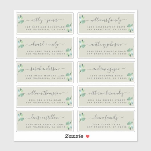 Chic Calligraphy Wedding Guest Address Labels (Blatt)