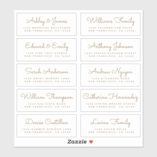 Chic Calligraphy Wedding Guest Address Labels (Blatt)