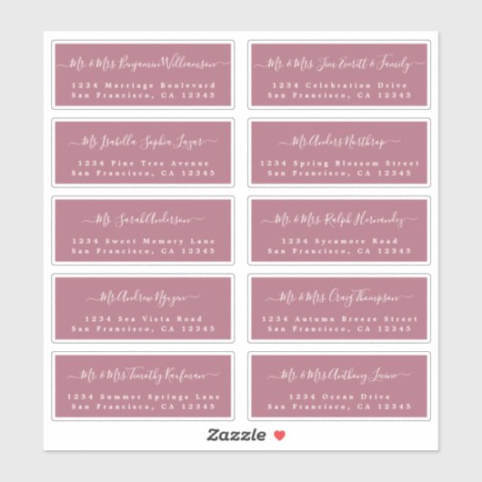 Chic Calligraphy Wedding Guest Address Labels (Blatt)