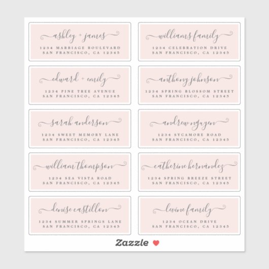 Chic Calligraphy Wedding Guest Address Labels (Blatt)
