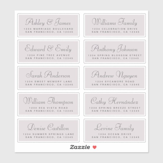 Chic Calligraphy Wedding Guest Address Labels (Blatt)