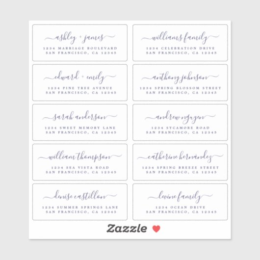 Chic Calligraphy Wedding Guest Address Labels (Blatt)