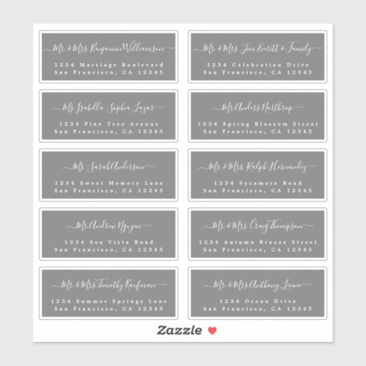 Chic Calligraphy Wedding Guest Address Labels (Blatt)