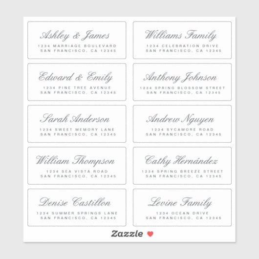 Chic Calligraphy Wedding Guest Address Labels (Blatt)