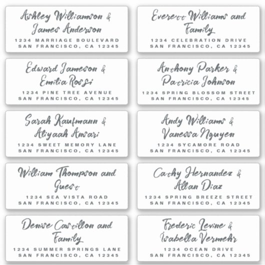 Chic Calligraphy Wedding Guest Address Labels (Vorderseite)