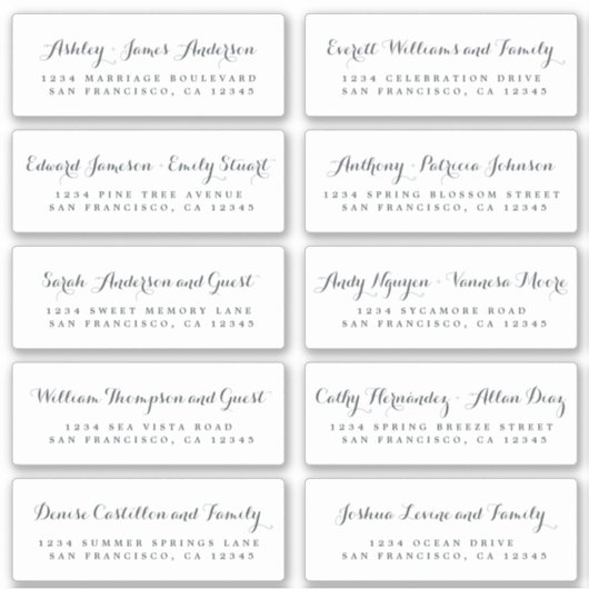 Chic Calligraphy Wedding Guest Address Labels (Vorderseite)