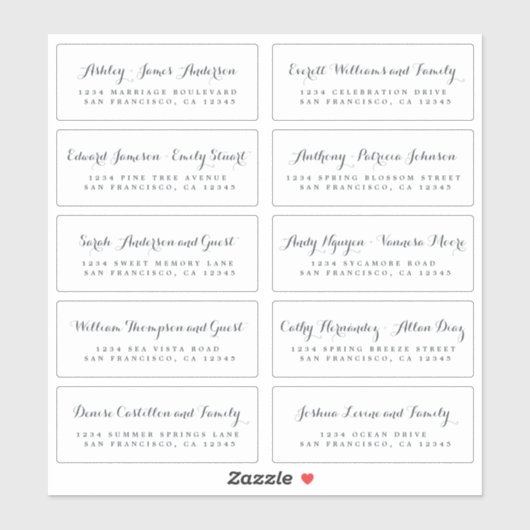Chic Calligraphy Wedding Guest Address Labels (Blatt)