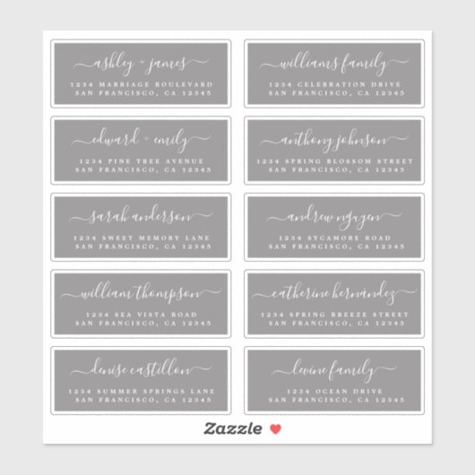 Chic Calligraphy Wedding Guest Address Labels (Blatt)