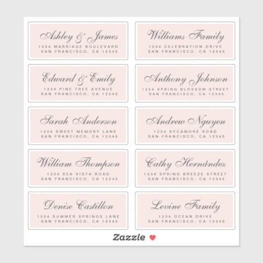 Chic Calligraphy Wedding Guest Address Labels (Blatt)