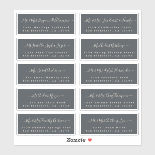 Chic Calligraphy Wedding Guest Address Labels (Blatt)