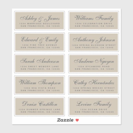 Chic Calligraphy Wedding Guest Address Labels (Blatt)