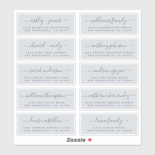 Chic Calligraphy Wedding Guest Address Labels (Blatt)