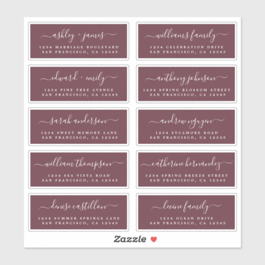 Chic Calligraphy Wedding Guest Address Labels (Blatt)