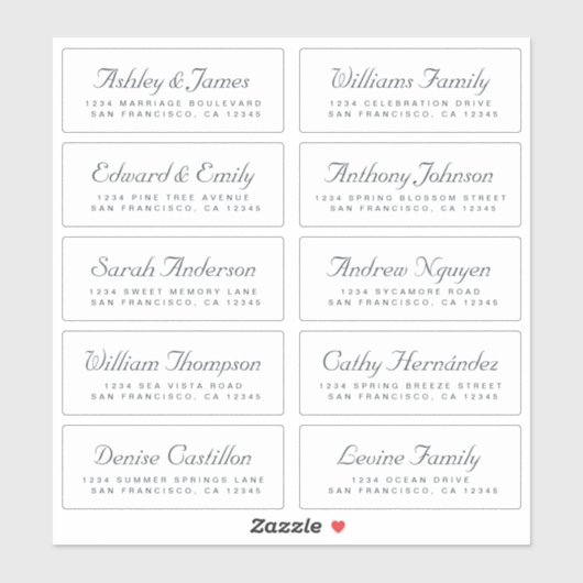 Chic Calligraphy Wedding Guest Address Labels (Blatt)