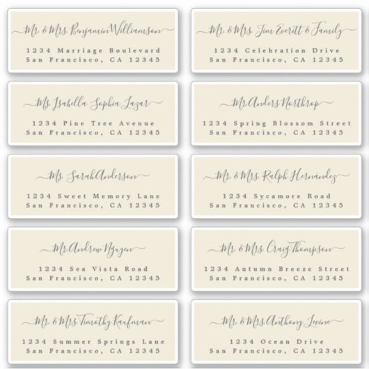 Chic Calligraphy Wedding Guest Address Labels (Vorderseite)