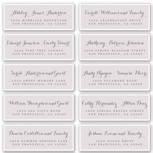 Chic Calligraphy Wedding Guest Address Labels (Vorderseite)