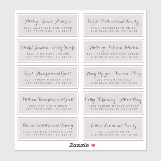 Chic Calligraphy Wedding Guest Address Labels (Blatt)