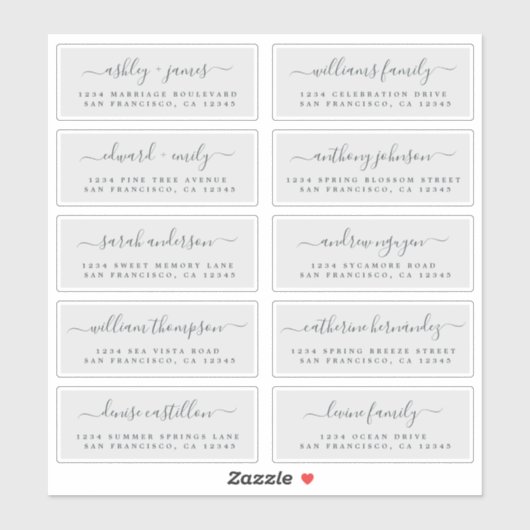 Chic Calligraphy Wedding Guest Address Labels (Blatt)