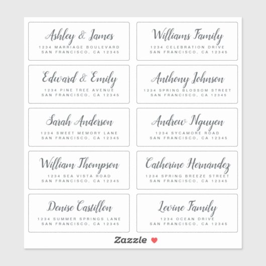 Chic Calligraphy Wedding Guest Address Labels (Blatt)