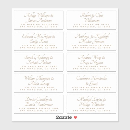 Chic Calligraphy Wedding Guest Address Labels (Blatt)