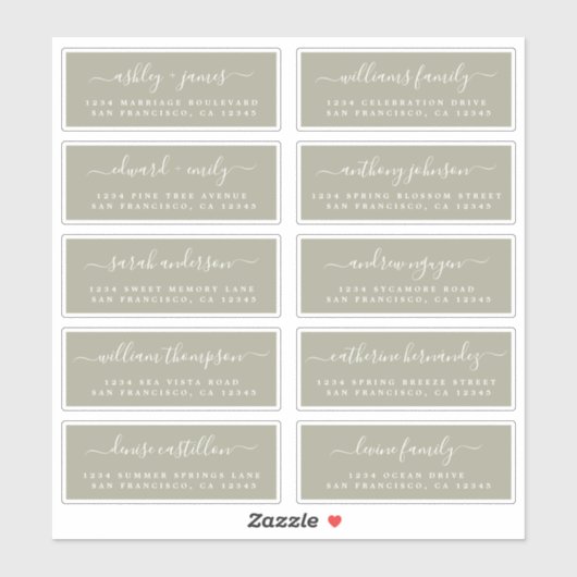 Chic Calligraphy Wedding Guest Address Labels (Blatt)
