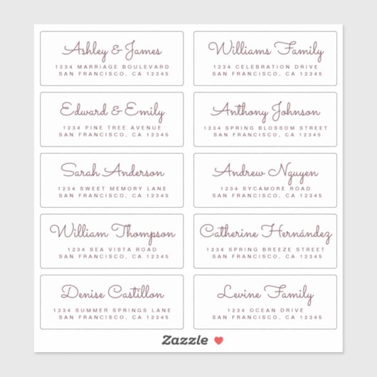 Chic Calligraphy Wedding Guest Address Labels (Blatt)