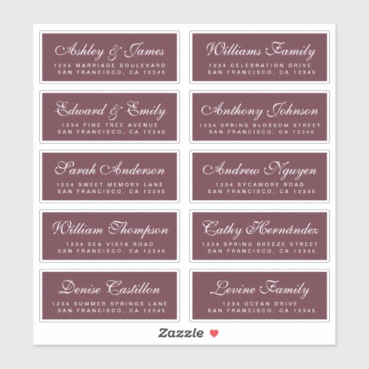 Chic Calligraphy Wedding Guest Address Labels (Blatt)