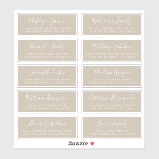 Chic Calligraphy Wedding Guest Address Labels (Blatt)