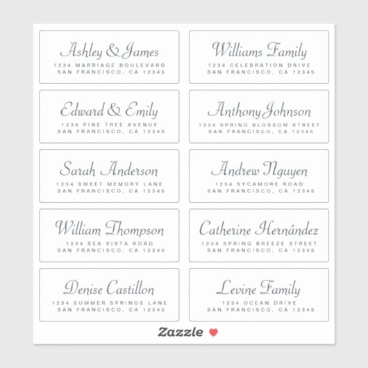 Chic Calligraphy Wedding Guest Address Labels (Blatt)