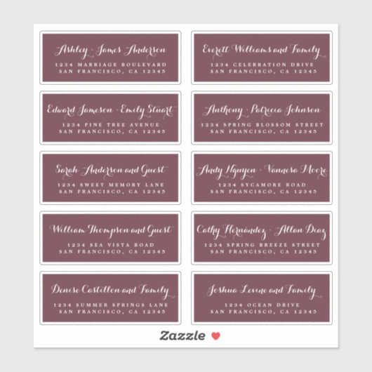 Chic Calligraphy Wedding Guest Address Labels (Blatt)