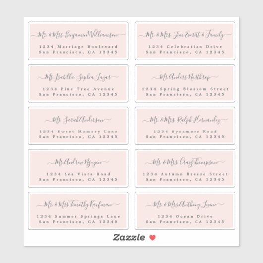 Chic Calligraphy Wedding Guest Address Labels (Blatt)