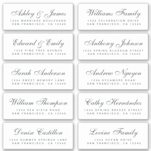 Chic Calligraphy Wedding Guest Address Labels (Vorderseite)