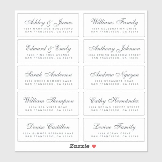 Chic Calligraphy Wedding Guest Address Labels (Blatt)