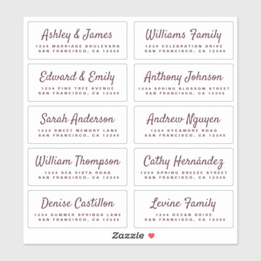 Chic Calligraphy Wedding Guest Address Labels (Blatt)