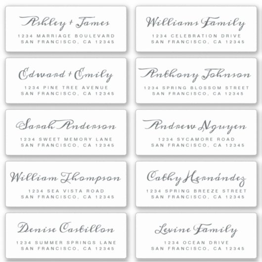 Chic Calligraphy Wedding Guest Address Labels (Vorderseite)