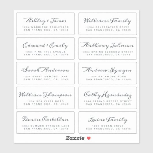 Chic Calligraphy Wedding Guest Address Labels (Blatt)