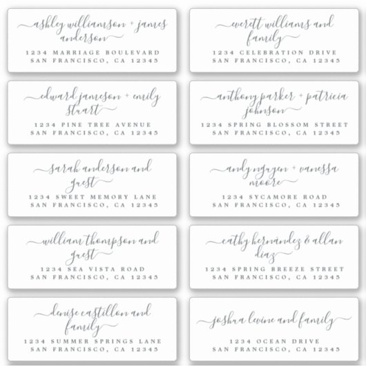 Chic Calligraphy Wedding Guest Address Labels (Vorderseite)