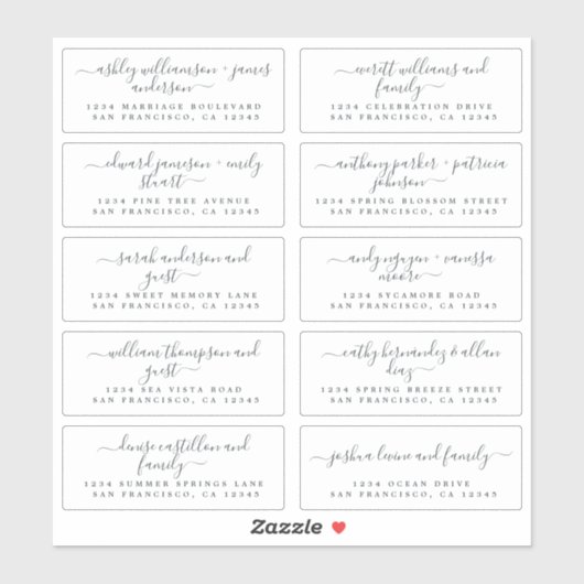 Chic Calligraphy Wedding Guest Address Labels (Blatt)