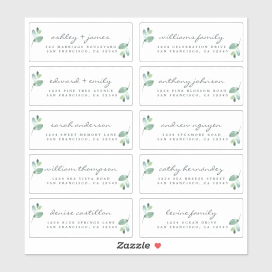 Chic Calligraphy Wedding Guest Address Labels (Blatt)